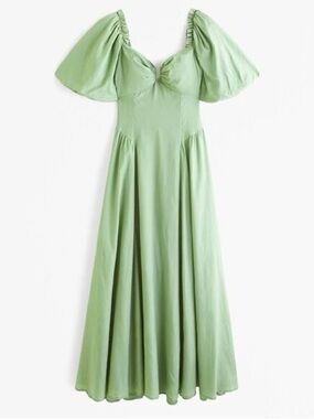Abercrombie & Fitch Light Green Puff-Sleeve Maxi Dress